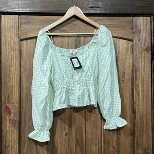 Mine Light Green Gingham Blouse